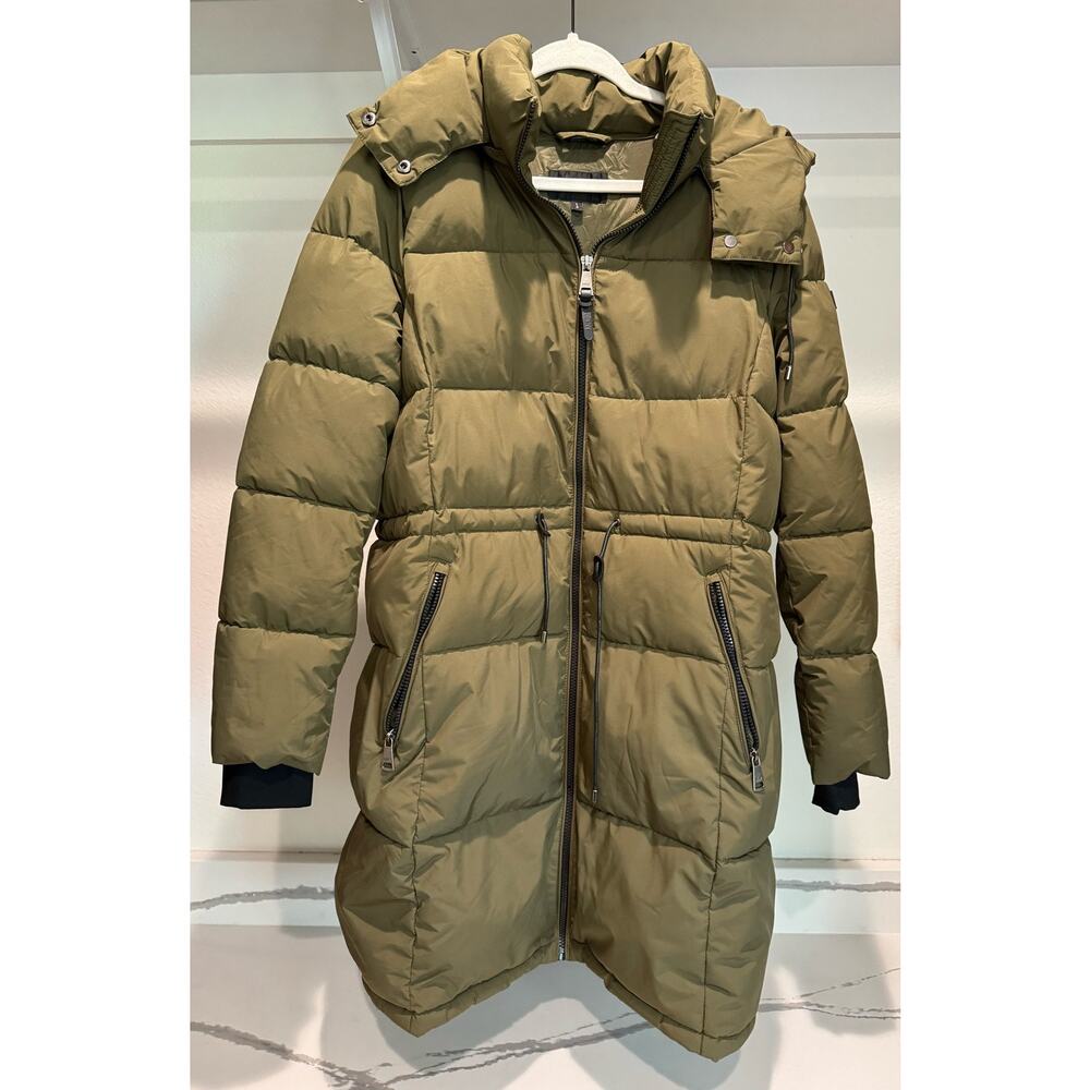 DKNY Long-Length Puffer Coat Olive Green‎ Size Large Full-Zip Jacket